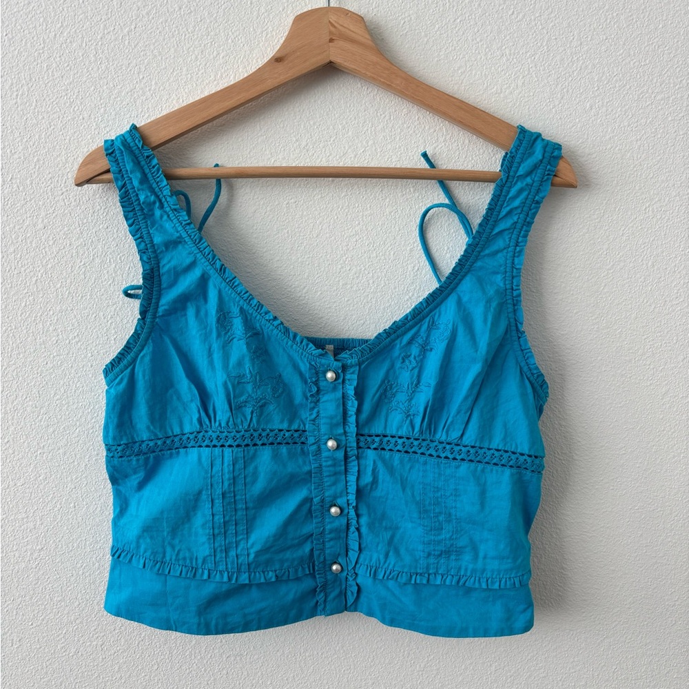 Free People Turquoise Button-Up Crop Top